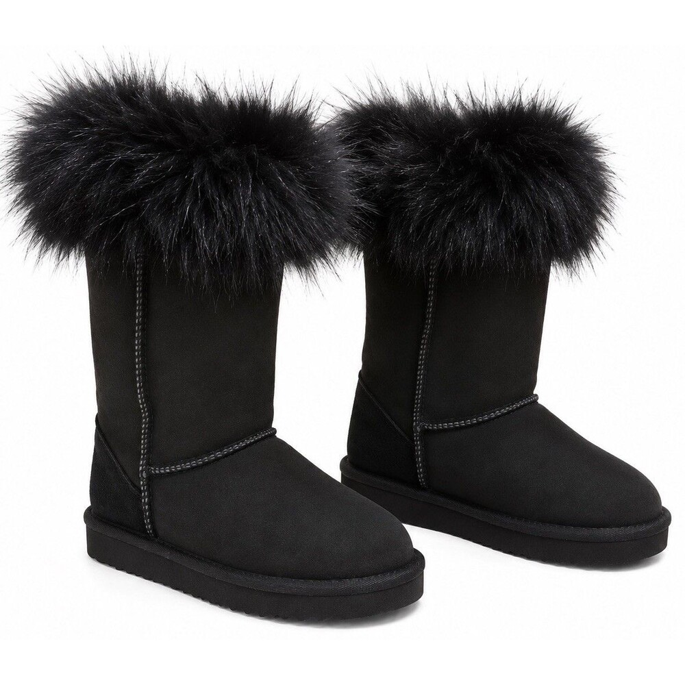 Neiman Marcus Black Foxy Vail Fur Trim Boots Women Sz 5 Lux Sherpa Ski Wear EUC